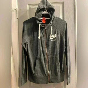 Womens Nike zippered front drawstring hoodie jacket in gray front pockets MEDIUM